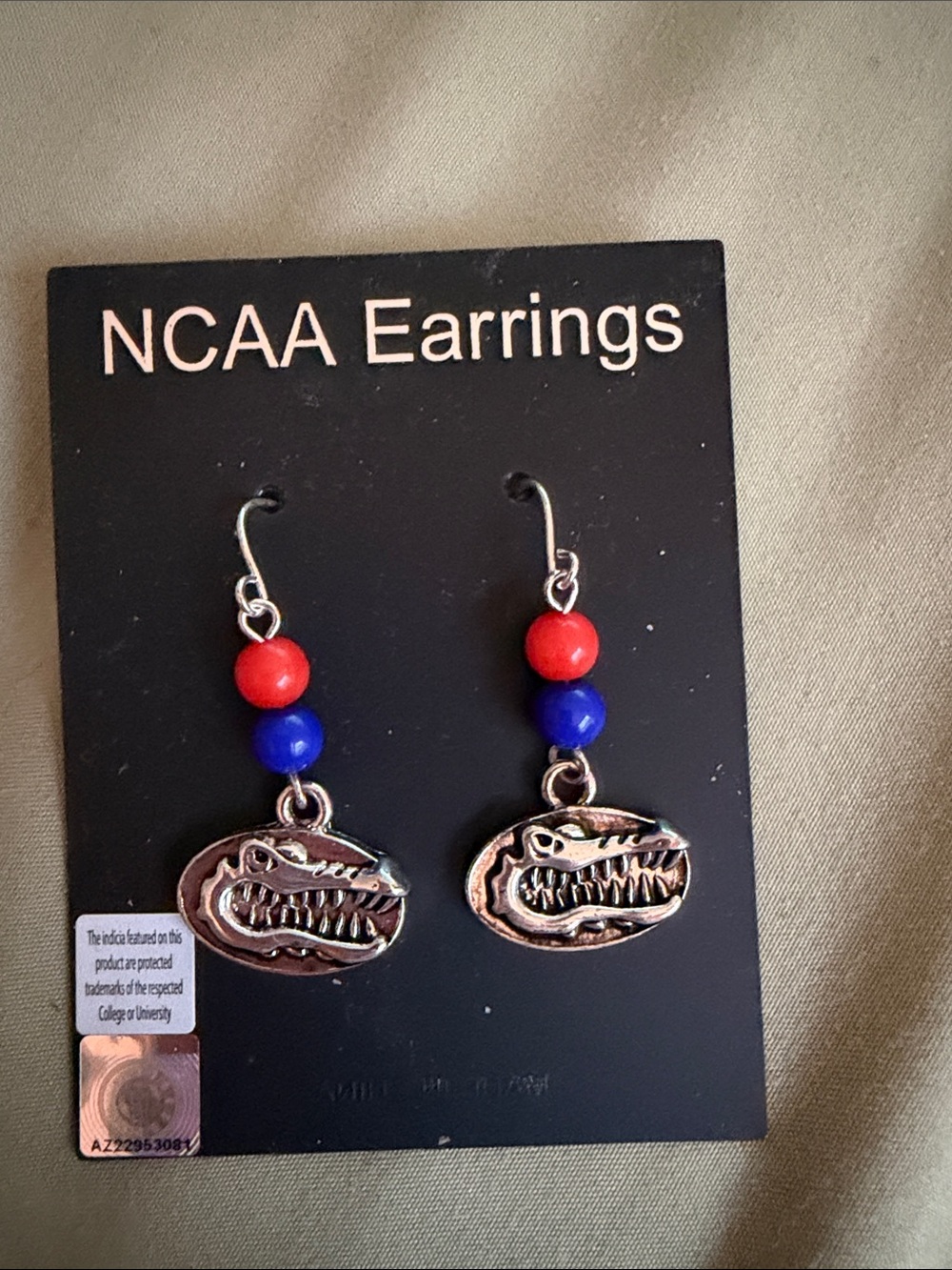 Orange and Blue Beaded Gator Charm Earrings